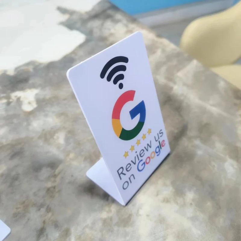 Programmable Google Review Card 13.56Mhz NFC Station Table NFC Google Reviews Display Bending Card Standing Brand Bracket