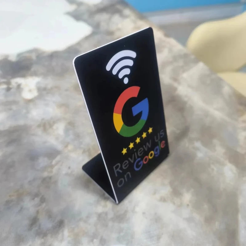 Programmable Google Review Card 13.56Mhz NFC Station Table NFC Google Reviews Display Bending Card Standing Brand Bracket