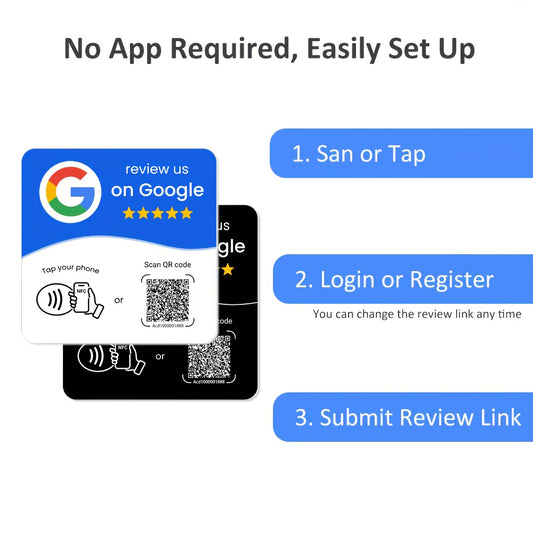 HACHANLUN Programmable NFC 215 Square for Google Review Card NFC Station Table 13.56Mhz QR Code Editable Standing Card