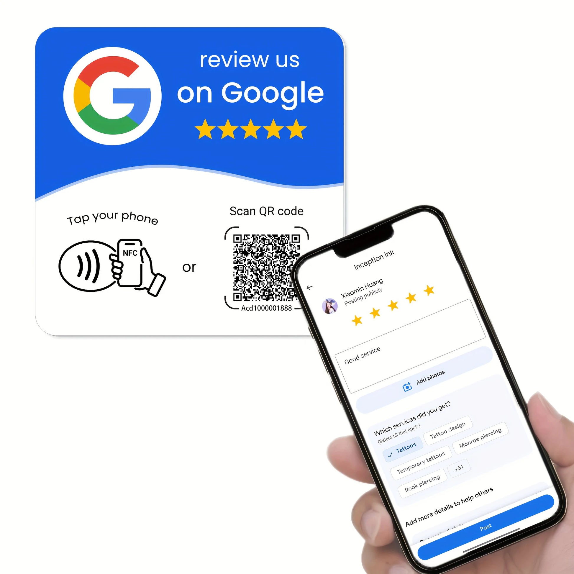 Hilo Programmable NFC 215 Square for Google Review Card NFC Station Table 13.56Mhz QR Code Editable Standing Card