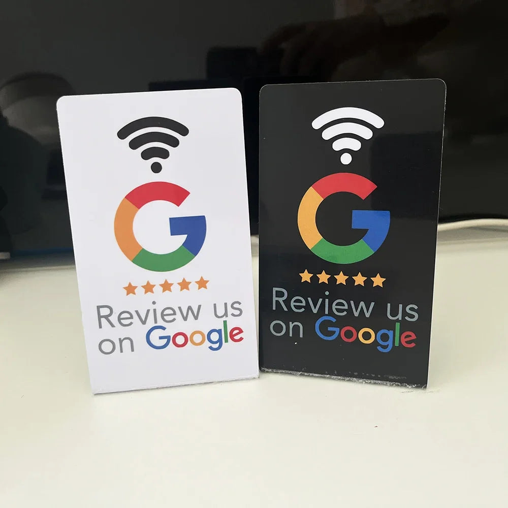 Programmable Google Review Card 13.56Mhz NFC Station Table NFC Google Reviews Display Bending Card Standing Brand Bracket