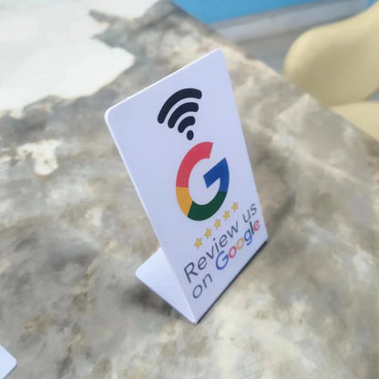 Programmable Google Review Card 13.56Mhz NFC Station Table NFC Google Reviews Display Bending Card Standing Brand Bracket