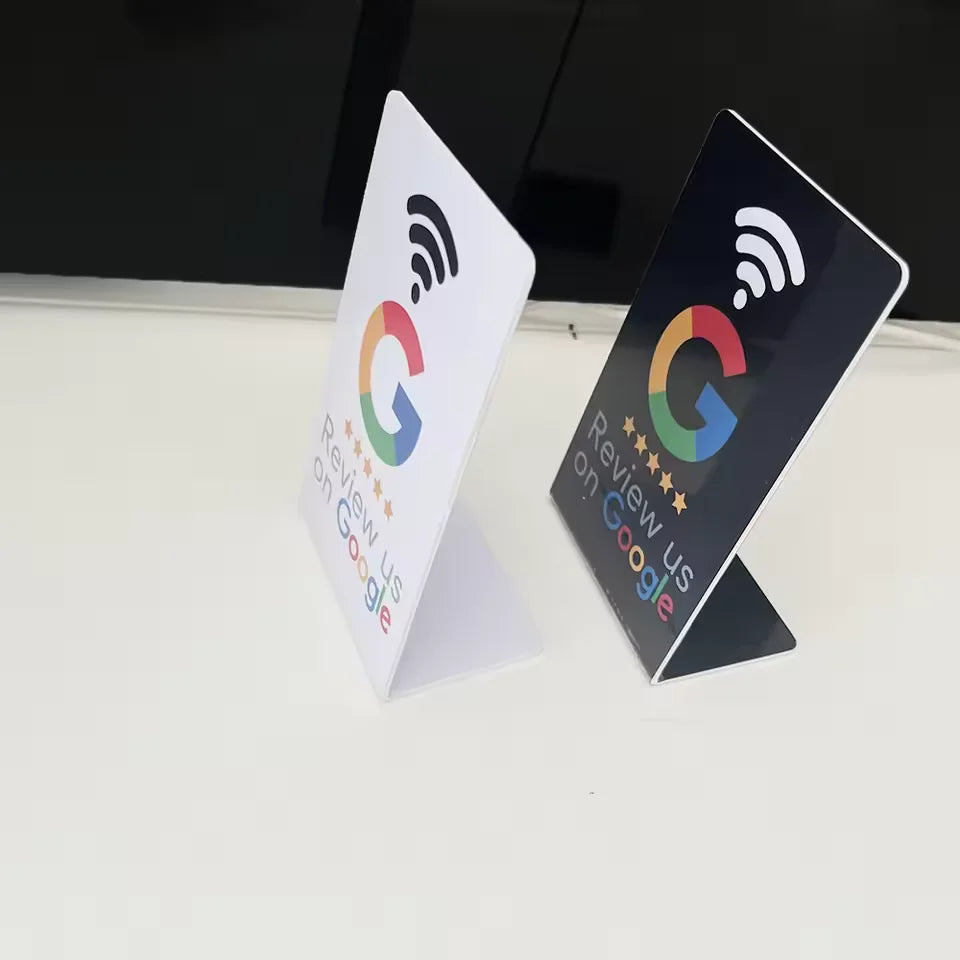 Programmable Google Review Card 13.56Mhz NFC Station Table NFC Google Reviews Display Bending Card Standing Brand Bracket