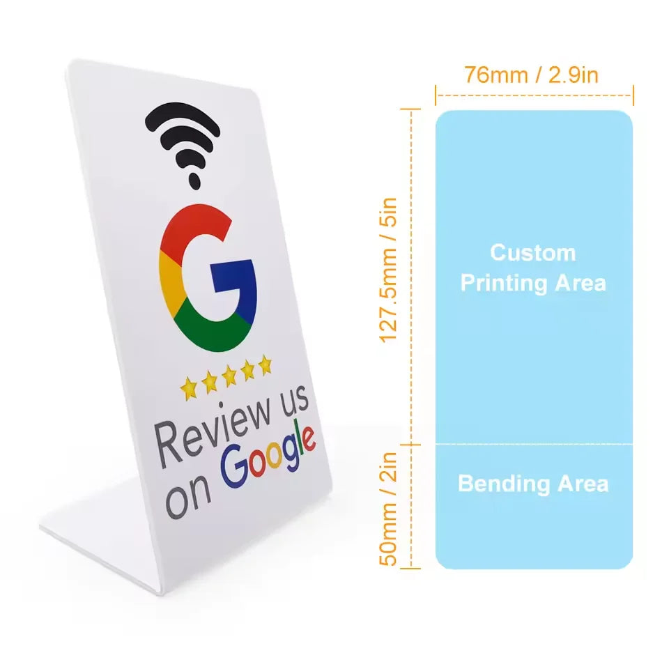 Programmable Google Review Card 13.56Mhz NFC Station Table NFC Google Reviews Display Bending Card Standing Brand Bracket